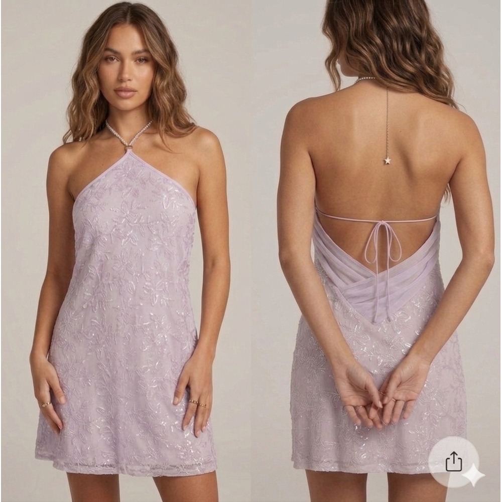 Princess Polly Lavender Cassy Necklace Sequin Halter Mini Dress Rhinestone US 4